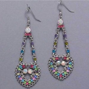 Heart Shaped Silver Australian Crystal Dangle Earrings